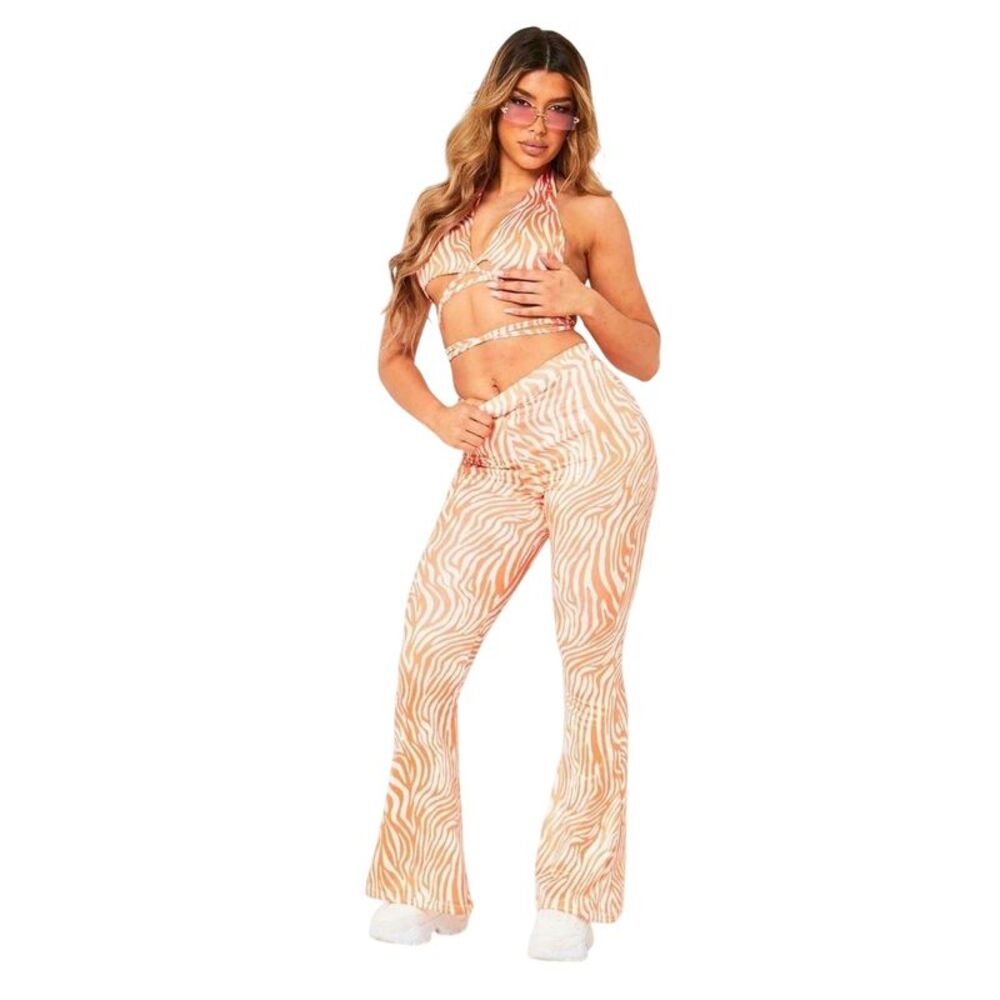 Missy Empire Womens/Ladies Zebra Print Flared Pants / Orange